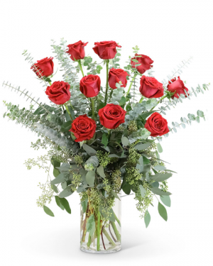 Red Roses with Eucalyptus Foliage (12) Flower Arrangement