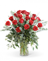 Red Roses with Eucalyptus Foliage (18) Flower Arrangement