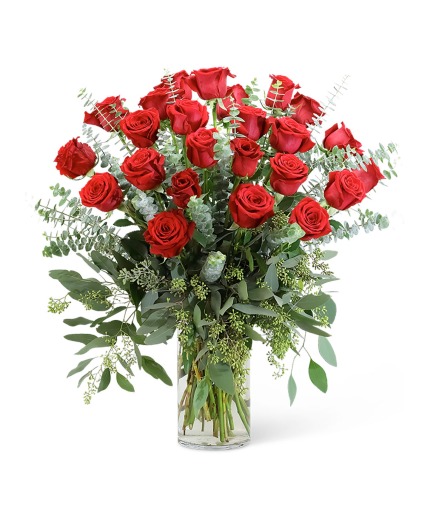 Red Roses with Eucalyptus Foliage (24) Flower Arrangement