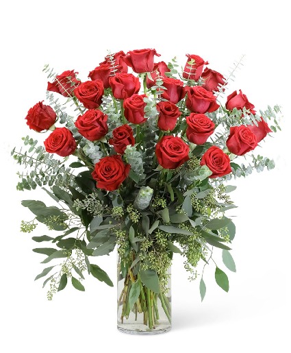 Red Roses with Eucalyptus Foliage (24) Flower Arrangement