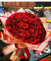 Red Crimson Luxe – 75-Rose Grand  Hand-Tied Bouquet