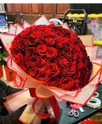 Red Crimson Luxe – 75-Rose Grand  Hand-Tied Bouquet