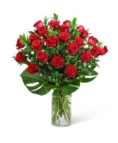 Red Roses with Modern Foliage (24) Flower Arrangement