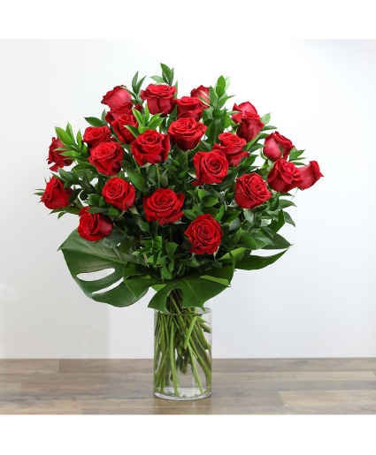 Red Roses with Modern Foliage (24) Roses