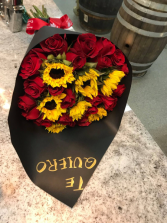Red roses with sunflowers  Arrangement 