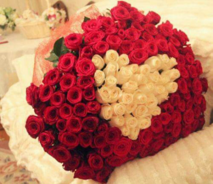 RED ROSES WITH WHITE HEART 
