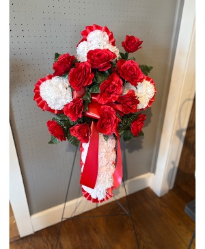 Red SILK Cross Standing Spray  
