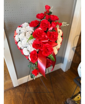 Red silk heart standing spray  