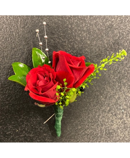 Red Spray roses boutonniere  prom