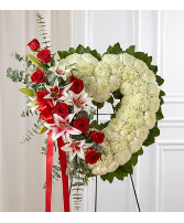 Red Strike Floral Heart Tribute Spray Standing Heart Spray