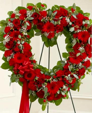 Red Sympathy Heart Wreath standing wreath spray