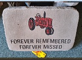 Red Tractor cement memorial with stand large cement plaque