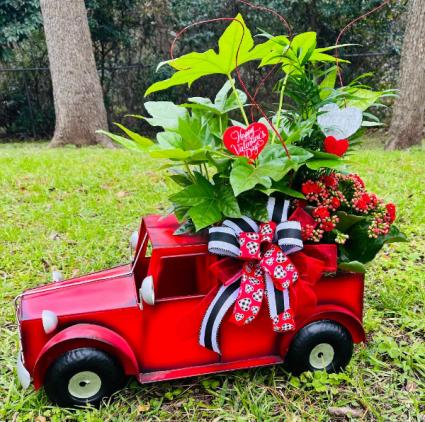 Valentine Red Truck with Assorted Plants 