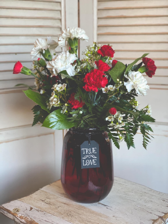 Red Vase Carnation Arrangement Valentine's Day Special