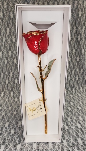 Red w/ Red Sparkles Gold Dipped Rose 