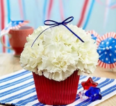 Red, White and Blooming Cupcake Arrangement