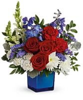 Red, White and Blooms Bouquet Fresh Arrangement in a Teleflora Keepsake