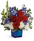 Red, White and Blooms Bouquet Fresh Arrangement in a Teleflora Keepsake
