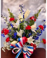 Red, White,  and Blue  Basket Arrangement