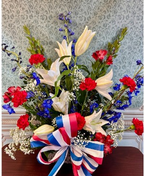 Red, White,  and Blue  Basket Arrangement