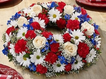 Red, White and Blue Wreath Centerpiece in Croton On Hudson, NY | Cooke's Little Shoppe Of Flowers