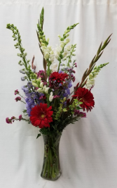 Red, White and Blue Fresh Arrangement in Vase