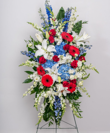 Red, White and Blue Garden Standing Spray in Chatham, NJ | SUNNYWOODS FLORIST
