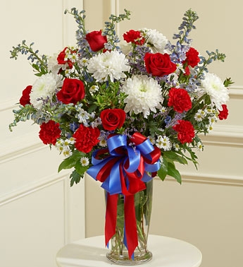 RED WHITE AND BLUE LARGE SYMPATHY VASE 