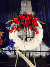 Red, white and blue standing wreath 