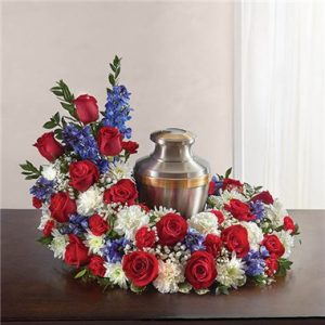 RED, WHITE AND BLUE URN WREATH 