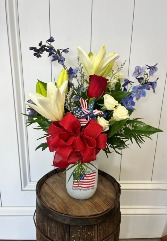 Red, White & "Blooms" Vase Arrangement