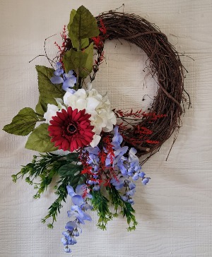 Red White Blue just for you SMALL GRAPEVINE SILK ARTIFICIAL FLOWER WREATH