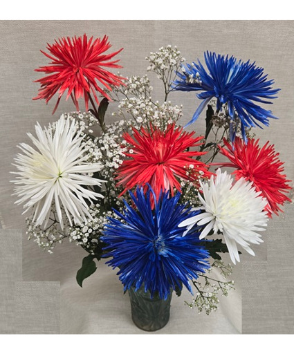 RED, WHITE & BLUE SPIDER MUMS Grandparents Day