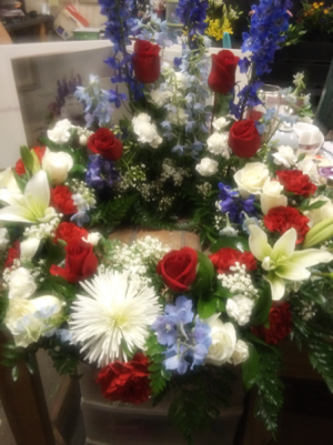 Red, White & Blue Urn Wreath  Patriotic Fresh Funeral Arrangement