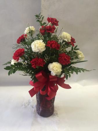 Red & White Carnation Vase Arrangement 