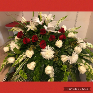 RED & WHITE CASKET FLOWERS
