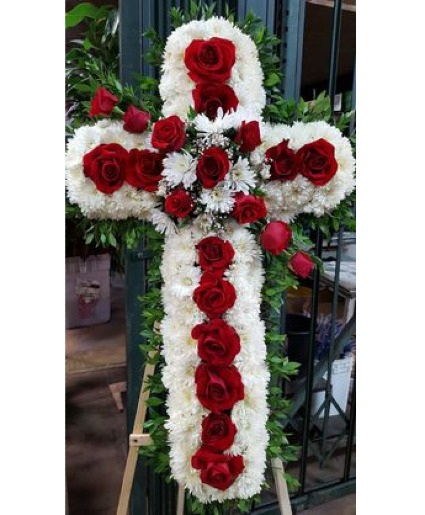 Red & White Cross Standing Spray 