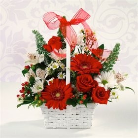 Red & White Delight basket Valentine Flowers