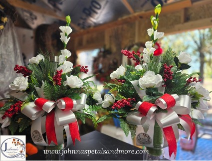 Red & White  Matching silk cemetery vase inserts with solar light