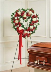 Red & White Mixed Standing Open Heart Funeral
