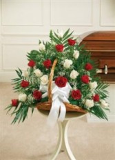 Red & White Rose Fireside Basket Funeral - Sympathy