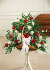 Red & White Rose Fireside Basket  Funeral - Sympathy