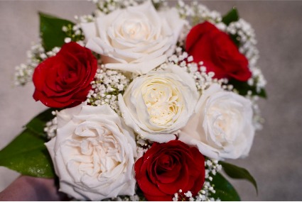 Red & White Roses Hand Held Bouquet