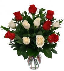 Red & White Roses in a vase 
