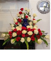 Red & White Roses Urn Surround