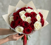 RED & WHITE ROSES WRAPPED 