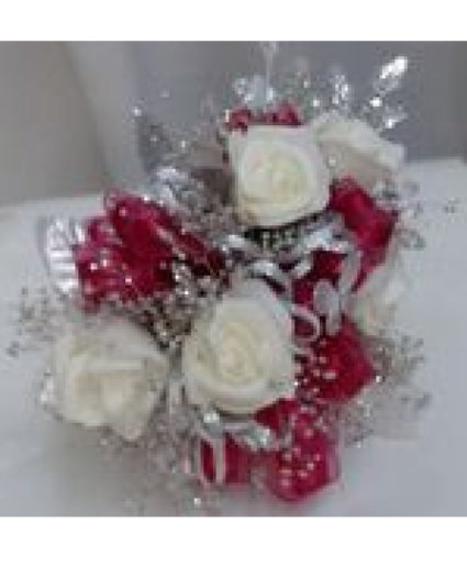 Red, White & Silver Corsage Corsage Only