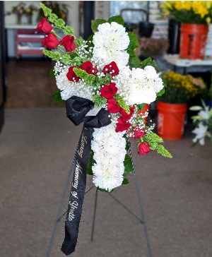 Red & White Cross Standing Spray