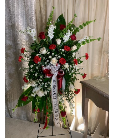 Red & White Standing Spray in Houston, TX | FLOWER FACTORY PLUS Red & White Standing Spray in Houston, TX | FLOWER FACTORY PLUS