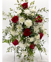 Red & White Standing Spray  Standing Spray (wreath stand sold separately)